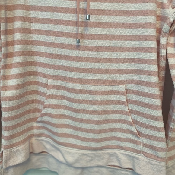 Jones New York pink and White Striped Knit Pullover Hoodie Kangaroo Pocket S - Picture 2 of 9